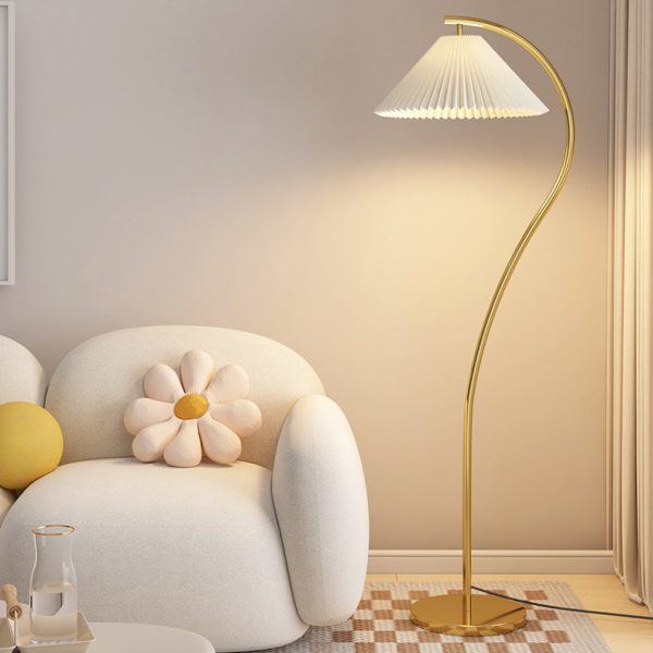 Modern Minimalist Pleated Fabric Iron 1-Light Standing Floor Lamp For Living Room - Image 12