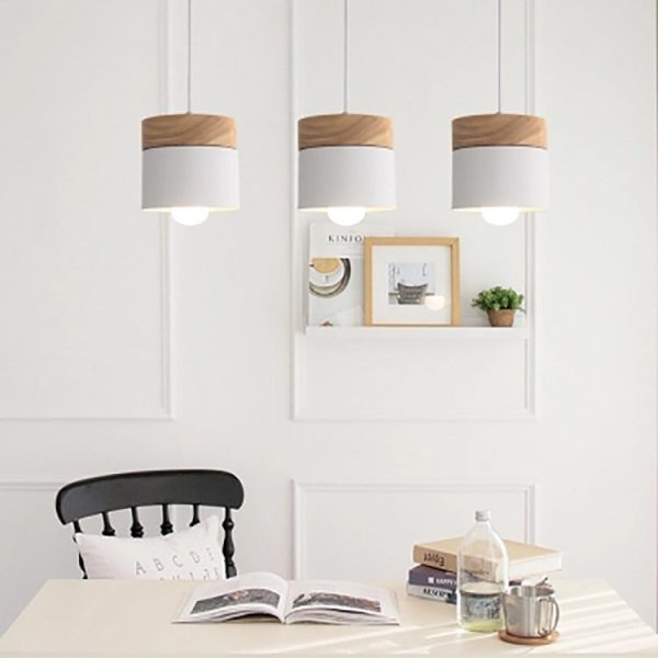 Modern Minimalist Wood Iron Round Cylinder 1-Light Pendant Light For Living Room - Image 2
