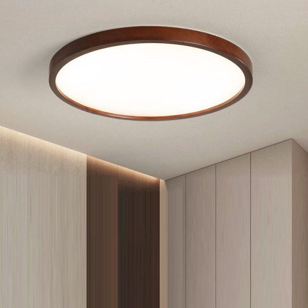Modern Minimalist Round Acrylic Iron Wood LED Flush Mount Ceiling Light For Bedroom - Image 2