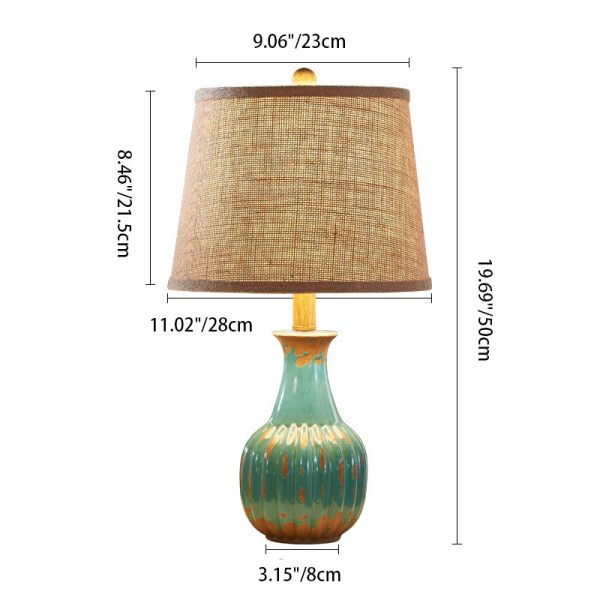Traditional Vintage Cylindrical Round Table Bottle Vertical Ceramic Fabric 1-Light Table Lamp For Bedroom - Image 5