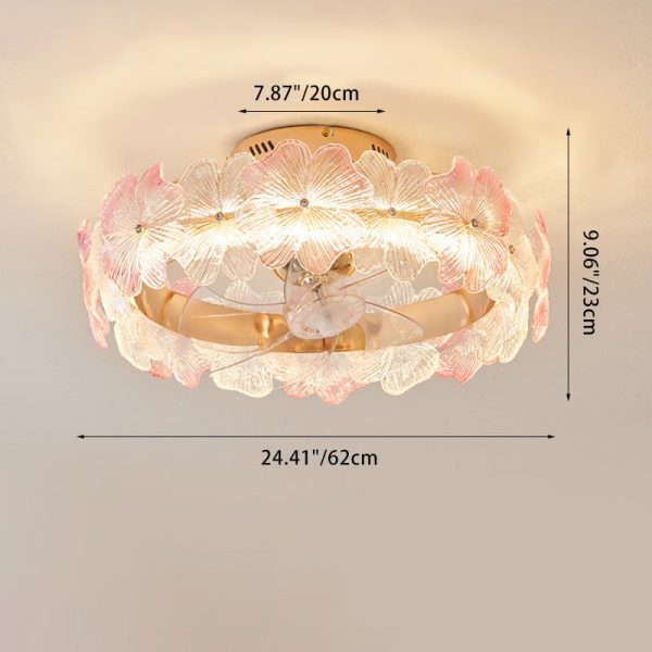 Contemporary Creative Round Circle Flower Hardware Glass ABS Fan Blade LED Semi-Flush Mount Ceiling Fan Light For Bedroom - Image 9