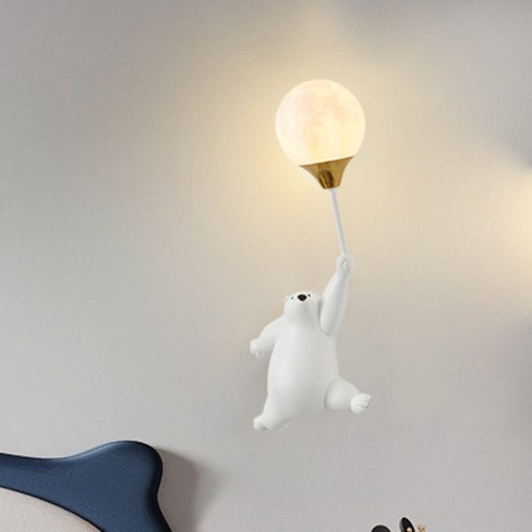 Contemporary Scandinavian Cartoon Kids Bear Balloon Resin PVC 1-Light Wall Sconce Lamp For Bedroom - Image 17