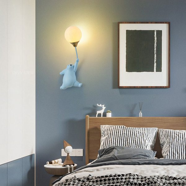 Contemporary Scandinavian Cartoon Kids Bear Balloon Resin PVC 1-Light Wall Sconce Lamp For Bedroom - Image 19