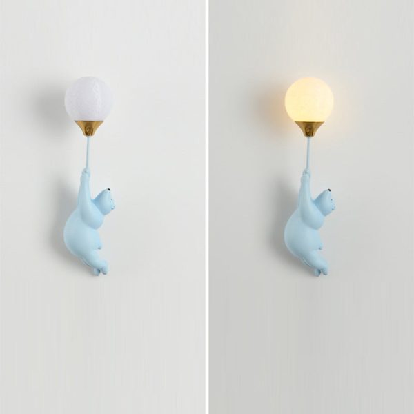 Contemporary Scandinavian Cartoon Kids Bear Balloon Resin PVC 1-Light Wall Sconce Lamp For Bedroom - Image 12