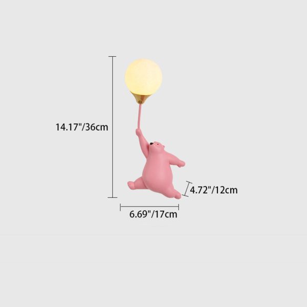 Contemporary Scandinavian Cartoon Kids Bear Balloon Resin PVC 1-Light Wall Sconce Lamp For Bedroom - Image 7