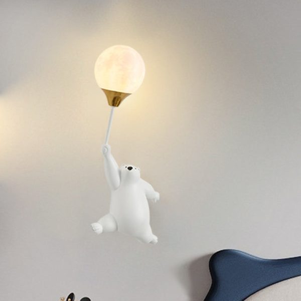 Contemporary Scandinavian Cartoon Kids Bear Balloon Resin PVC 1-Light Wall Sconce Lamp For Bedroom - Image 2