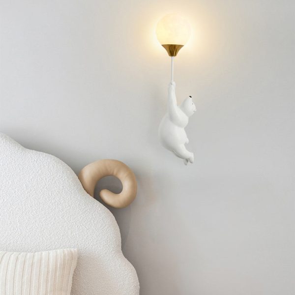 Contemporary Scandinavian Cartoon Kids Bear Balloon Resin PVC 1-Light Wall Sconce Lamp For Bedroom - Image 3