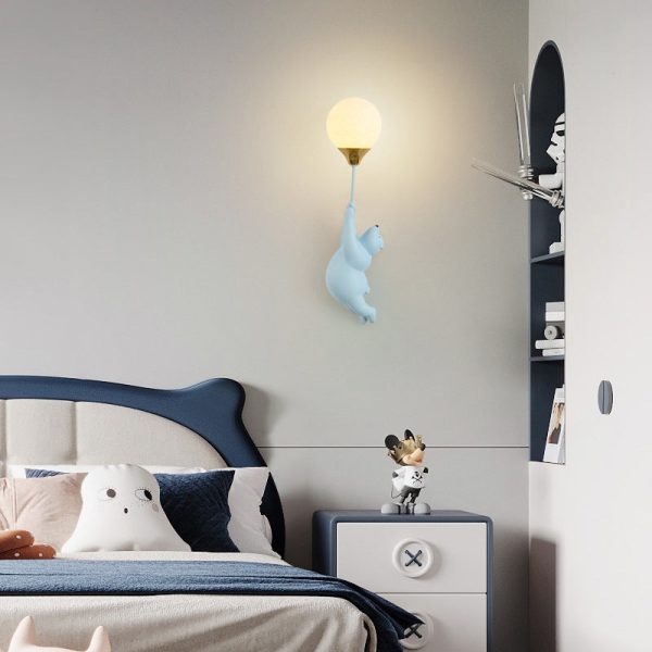 Contemporary Scandinavian Cartoon Kids Bear Balloon Resin PVC 1-Light Wall Sconce Lamp For Bedroom - Image 21
