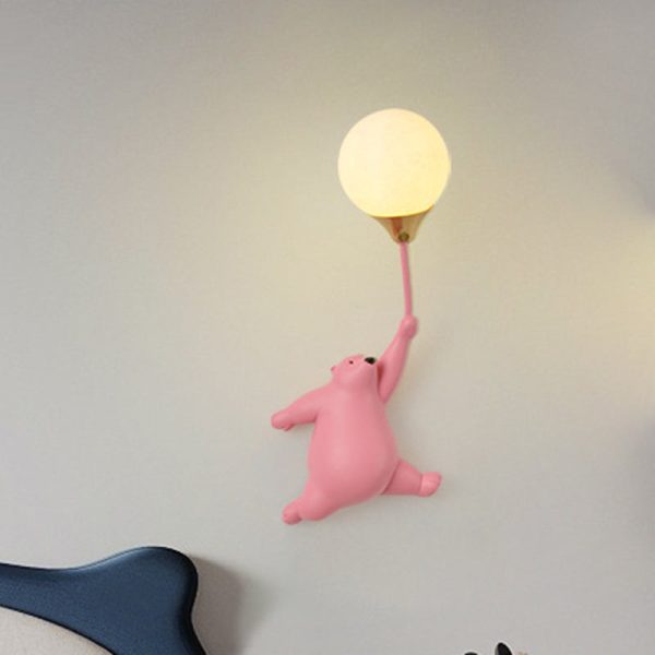 Contemporary Scandinavian Cartoon Kids Bear Balloon Resin PVC 1-Light Wall Sconce Lamp For Bedroom - Image 14