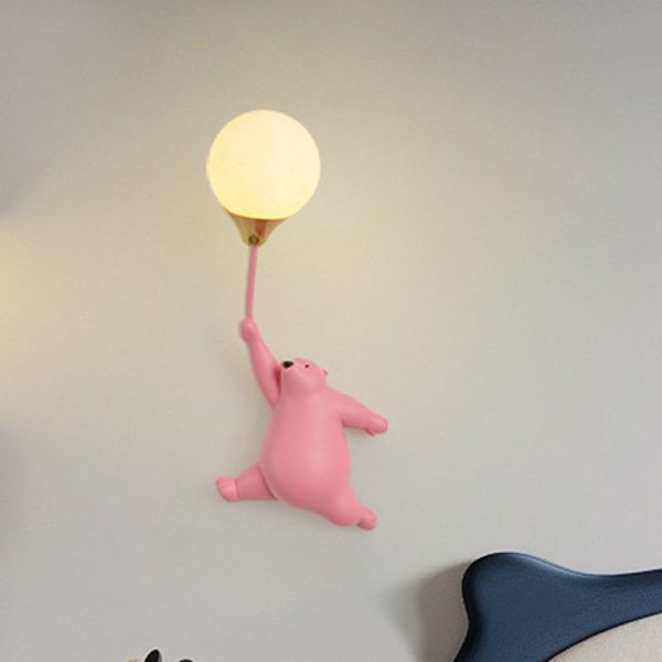 Contemporary Scandinavian Cartoon Kids Bear Balloon Resin PVC 1-Light Wall Sconce Lamp For Bedroom - Image 15
