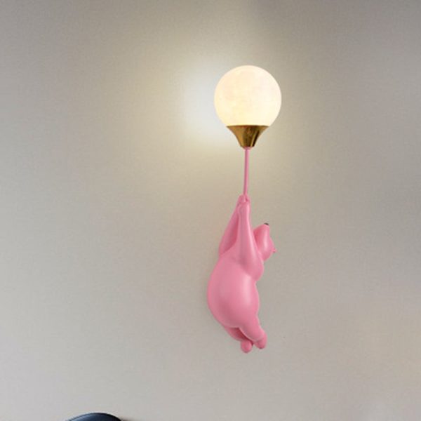 Contemporary Scandinavian Cartoon Kids Bear Balloon Resin PVC 1-Light Wall Sconce Lamp For Bedroom - Image 16