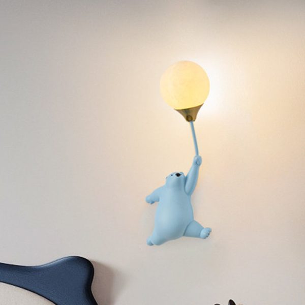 Contemporary Scandinavian Cartoon Kids Bear Balloon Resin PVC 1-Light Wall Sconce Lamp For Bedroom - Image 4