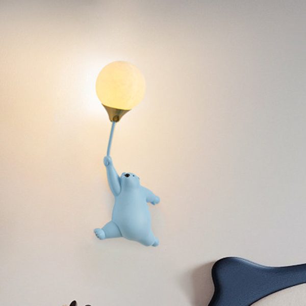 Contemporary Scandinavian Cartoon Kids Bear Balloon Resin PVC 1-Light Wall Sconce Lamp For Bedroom - Image 5