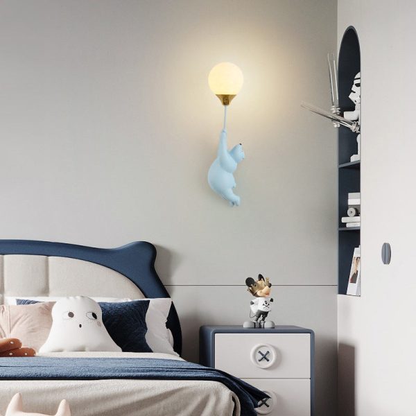 Contemporary Scandinavian Cartoon Kids Bear Balloon Resin PVC 1-Light Wall Sconce Lamp For Bedroom - Image 6