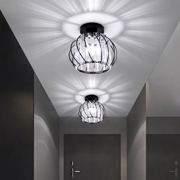 Contemporary Scandinavian Pumpkin Curved Arc Hollow Cylinder Disc Base Iron Crystal 1-Light Semi-Flush Mount Ceiling Light For Living Room - Image 8