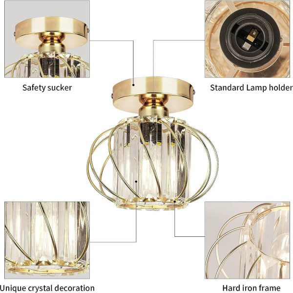 Contemporary Scandinavian Pumpkin Curved Arc Hollow Cylinder Disc Base Iron Crystal 1-Light Semi-Flush Mount Ceiling Light For Living Room - Image 6