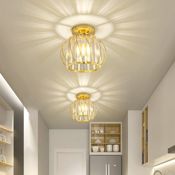 Contemporary Scandinavian Pumpkin Curved Arc Hollow Cylinder Disc Base Iron Crystal 1-Light Semi-Flush Mount Ceiling Light For Living Room - Image 2