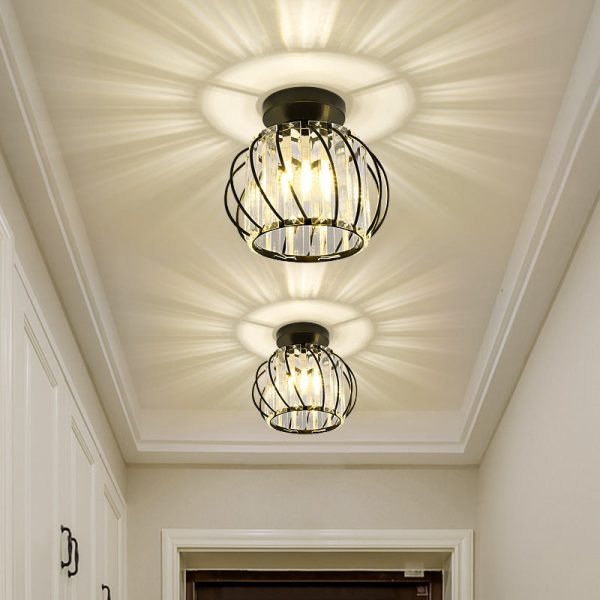 Contemporary Scandinavian Pumpkin Curved Arc Hollow Cylinder Disc Base Iron Crystal 1-Light Semi-Flush Mount Ceiling Light For Living Room - Image 9