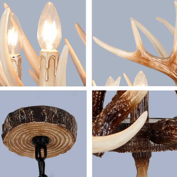 Traditional Vintage Antler Branch Sconce Resin PVC 4/6 Light Chandelier For Living Room - Image 5