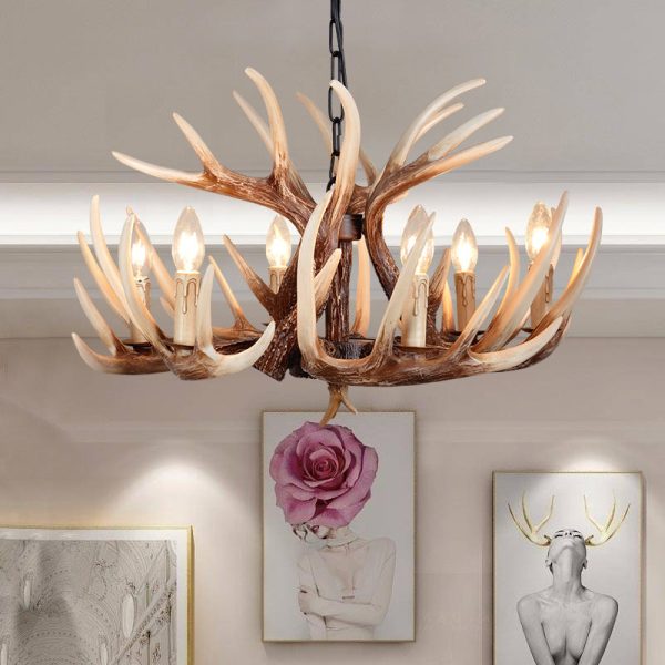 Traditional Vintage Antler Branch Sconce Resin PVC 4/6 Light Chandelier For Living Room - Image 10