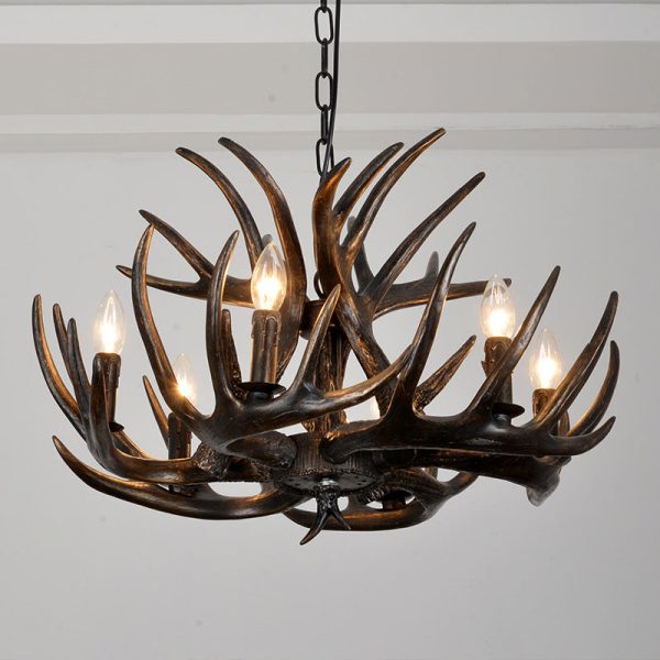 Traditional Vintage Antler Branch Sconce Resin PVC 4/6 Light Chandelier For Living Room - Image 7