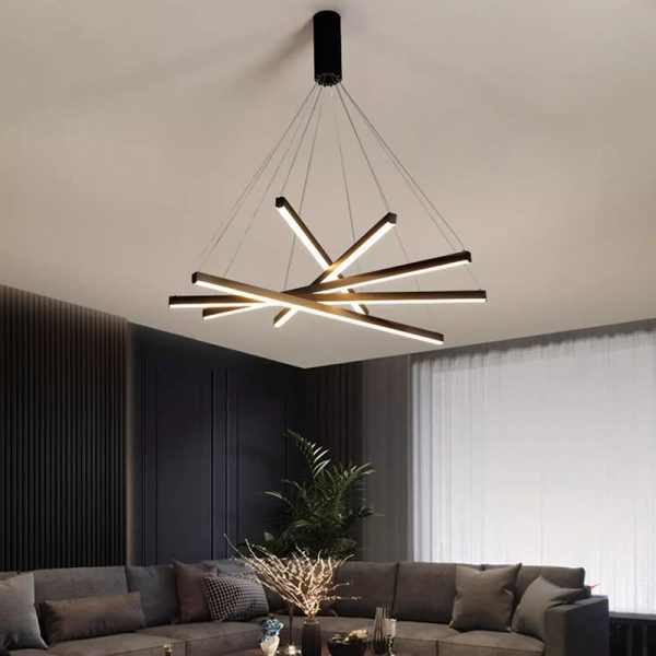 Contemporary Scandinavian Rectangular Long Combination Cylinder Base Aluminum Acrylic LED Chandelier Island Light For Living Room - Image 2