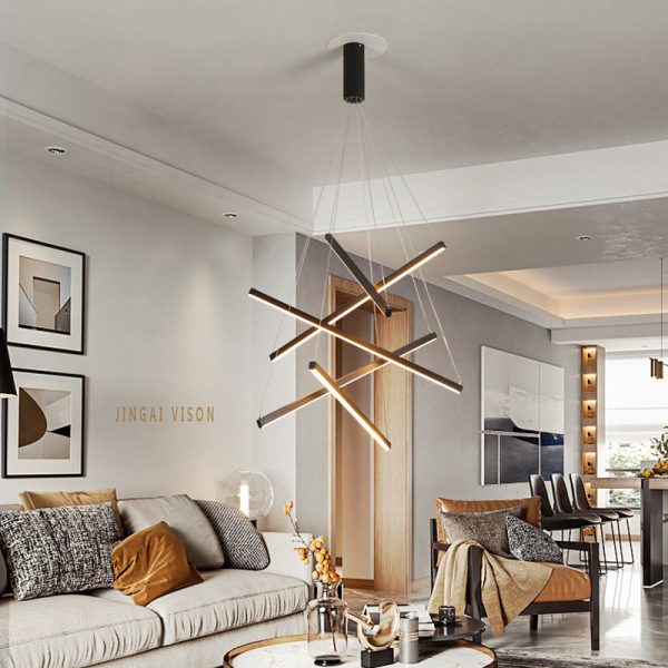 Contemporary Scandinavian Rectangular Long Combination Cylinder Base Aluminum Acrylic LED Chandelier Island Light For Living Room - Image 22