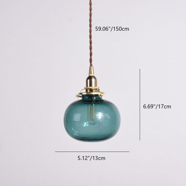 Traditional Vintage Oval Copper Glass 1-Light Pendant Light For Bedroom - Image 6