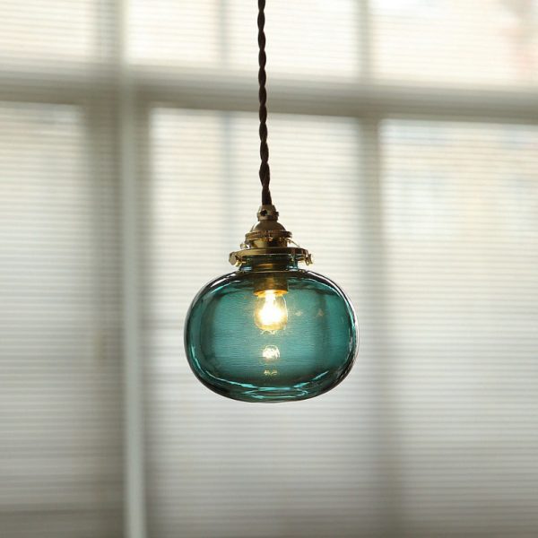 Traditional Vintage Oval Copper Glass 1-Light Pendant Light For Bedroom