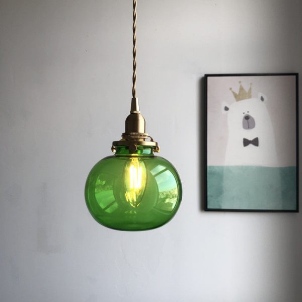 Traditional Vintage Oval Copper Glass 1-Light Pendant Light For Bedroom - Image 2