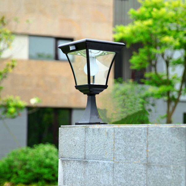 Contemporary Industrial Hexagonal Aluminum Glass Human Sensing LED Solar Outdoor Post Light For Garden - Image 14