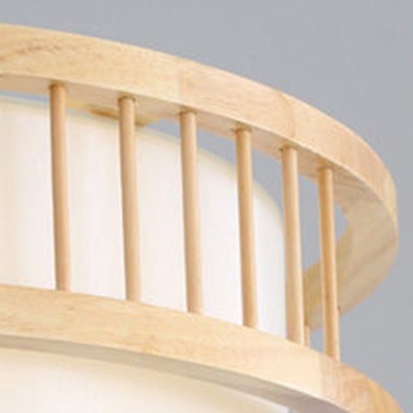 Traditional Japanese Wood Fabric Round Shade 1/4-Light Chandelier For Dining Room - Image 5