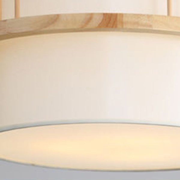 Traditional Japanese Wood Fabric Round Shade 1/4-Light Chandelier For Dining Room - Image 8