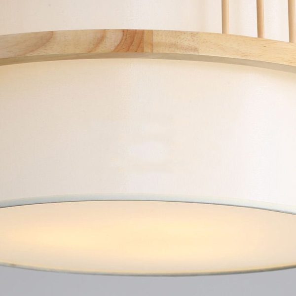 Traditional Japanese Wood Fabric Round Shade 1/4-Light Chandelier For Dining Room - Image 7