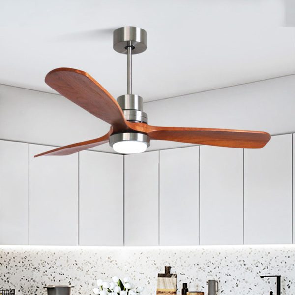Contemporary Retro Round Glass Shade Solid Wood Fan Blade LED Downrod Ceiling Fan Light For Bedroom - Image 15