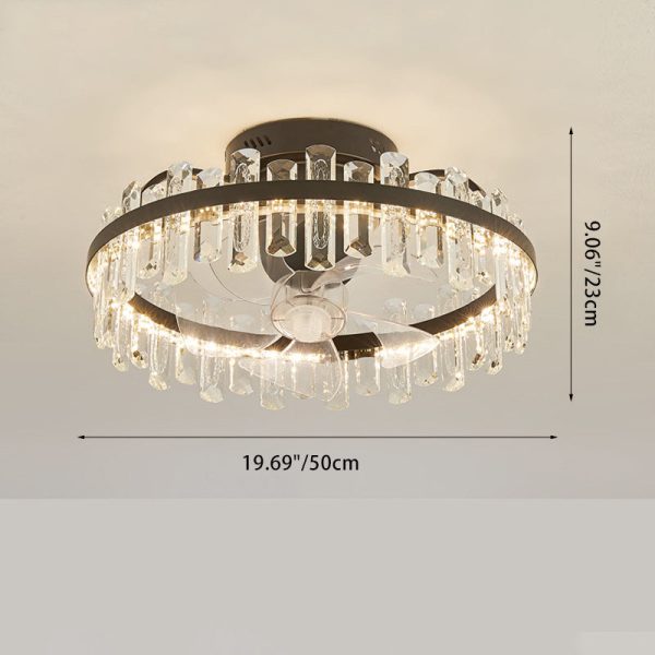 Modern Luxury Round Crystal ABS Fan Blade LED Semi-Flush Mount Ceiling Fan Light Living Room - Image 3