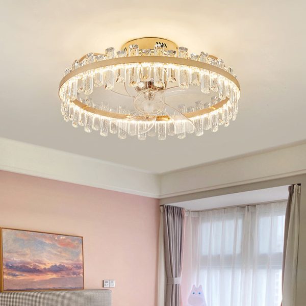 Modern Luxury Round Crystal ABS Fan Blade LED Semi-Flush Mount Ceiling Fan Light Living Room - Image 9
