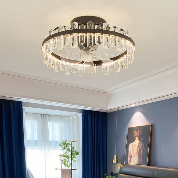 Modern Luxury Round Crystal ABS Fan Blade LED Semi-Flush Mount Ceiling Fan Light Living Room - Image 10