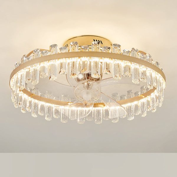 Modern Luxury Round Crystal ABS Fan Blade LED Semi-Flush Mount Ceiling Fan Light Living Room - Image 11