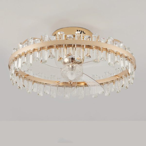 Modern Luxury Round Crystal ABS Fan Blade LED Semi-Flush Mount Ceiling Fan Light Living Room - Image 13