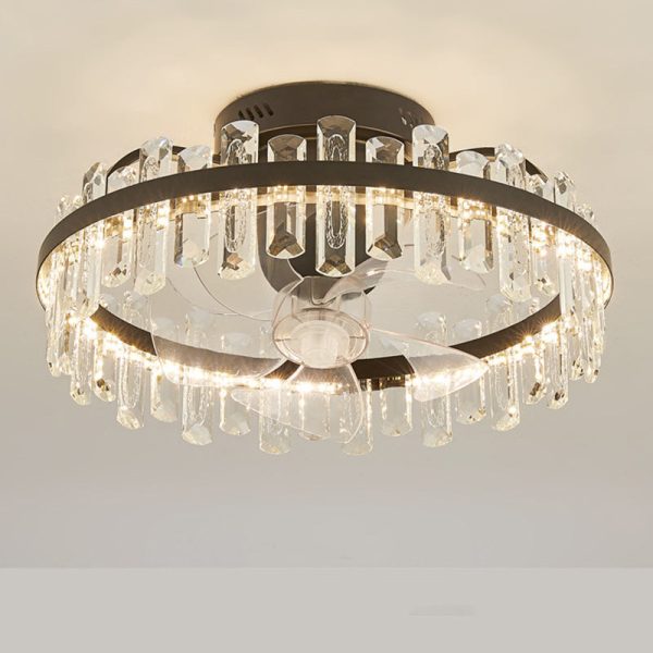 Modern Luxury Round Crystal ABS Fan Blade LED Semi-Flush Mount Ceiling Fan Light Living Room - Image 12