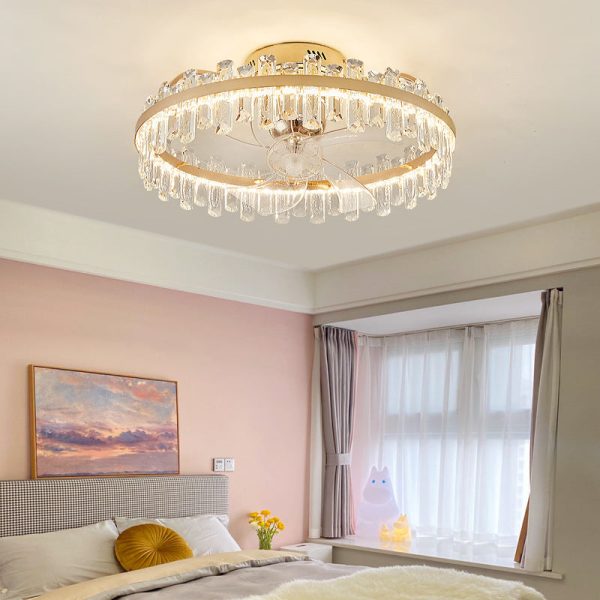 Modern Luxury Round Crystal ABS Fan Blade LED Semi-Flush Mount Ceiling Fan Light Living Room - Image 2