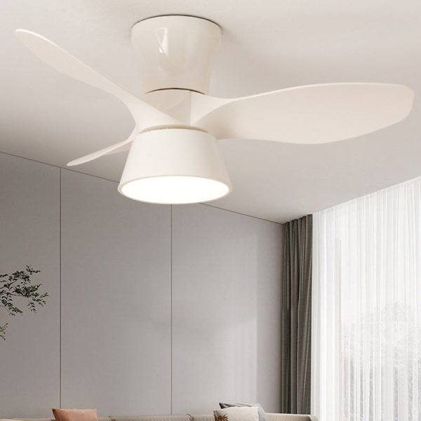Modern Minimalist Round Acrylic Shade PVC Fan LED Semi-Flush Mount Ceiling Fan Light For Bedroom