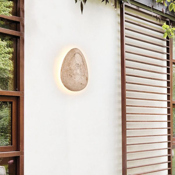 Traditional Japanese Travertine Cobblestone Design LED Waterproof Outdoor Wall Sconce Lamp For Garden - Image 7
