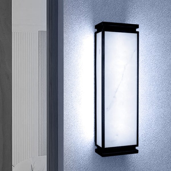 Traditional Chinese Stainless Steel Imitation Marble Shade LED Waterproof Outdoor Wall Sconce Lamp For Garden - Image 11