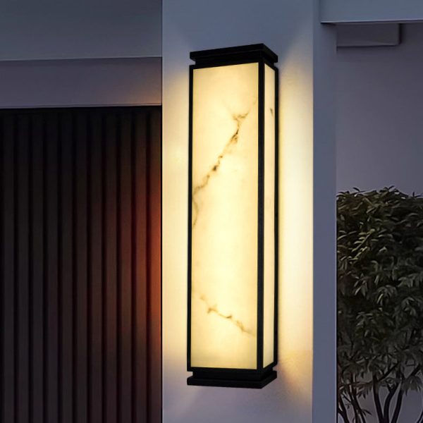Traditional Chinese Stainless Steel Imitation Marble Shade LED Waterproof Outdoor Wall Sconce Lamp For Garden - Image 2