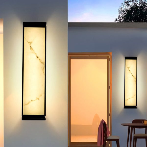 Traditional Chinese Stainless Steel Imitation Marble Shade LED Waterproof Outdoor Wall Sconce Lamp For Garden - Image 3