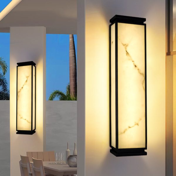 Traditional Chinese Stainless Steel Imitation Marble Shade LED Waterproof Outdoor Wall Sconce Lamp For Garden - Image 8