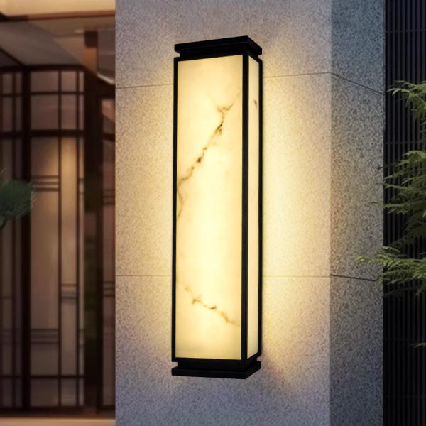 Traditional Chinese Stainless Steel Imitation Marble Shade LED Waterproof Outdoor Wall Sconce Lamp For Garden - Image 9