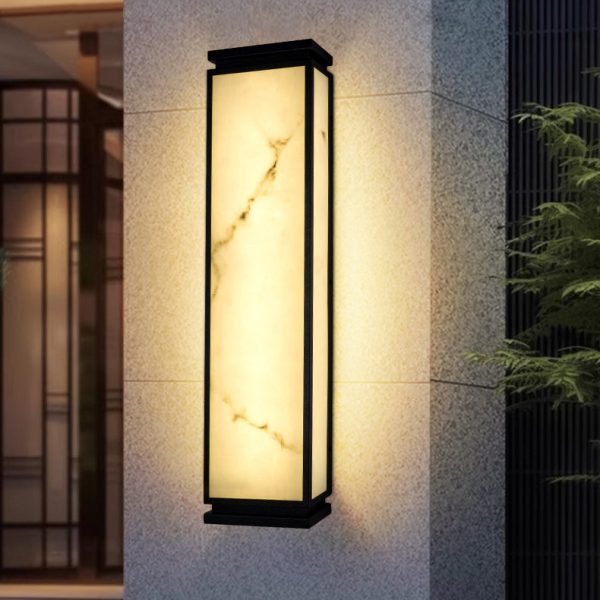 Traditional Chinese Stainless Steel Imitation Marble Shade LED Waterproof Outdoor Wall Sconce Lamp For Garden - Image 10